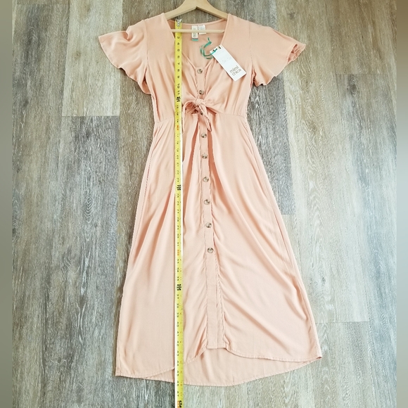 Mimi Chica Cut Out Tie Knot Maxi Dress Button Down Short Sleeve Boho Peasant NWT - Picture 7 of 9